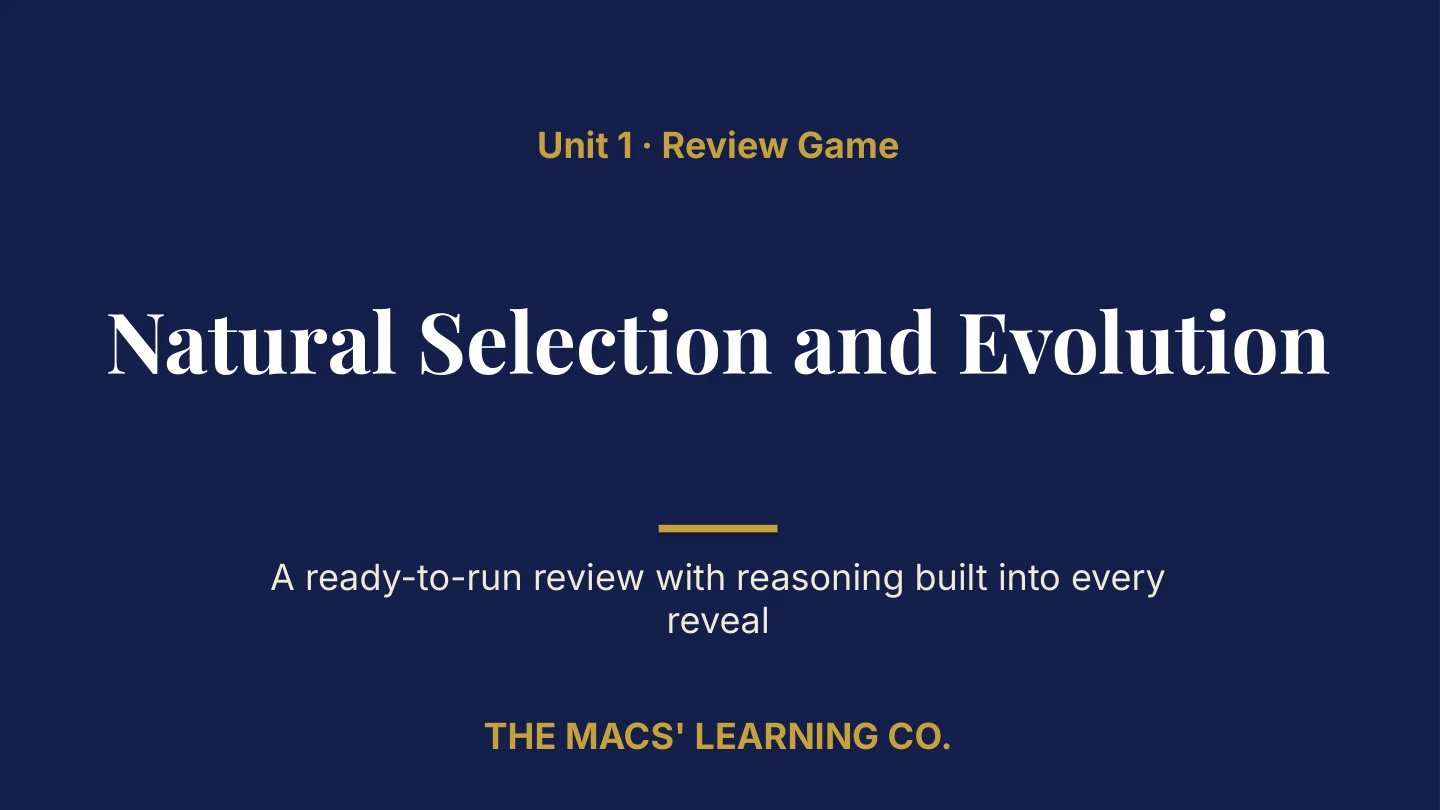 Grade 8 Science Unit 1 title page for Natural Selection and Evolution.