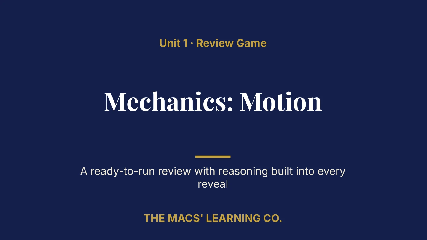 Physics Unit 1 title page: Mechanics: Motion.