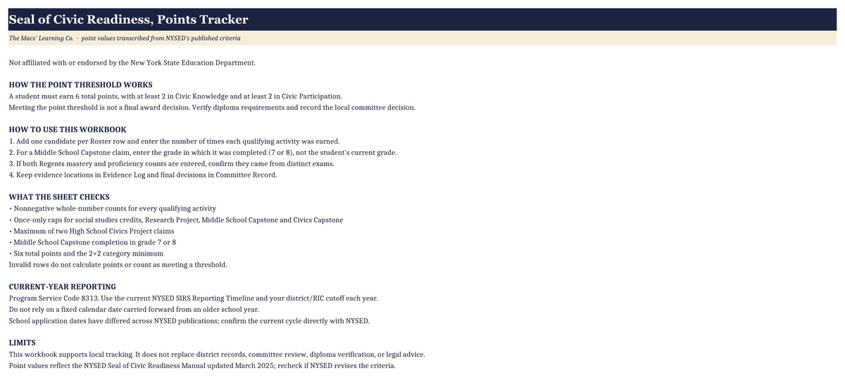 Current Seal points tracker instructions explaining point thresholds, pathway caps, evidence and committee review