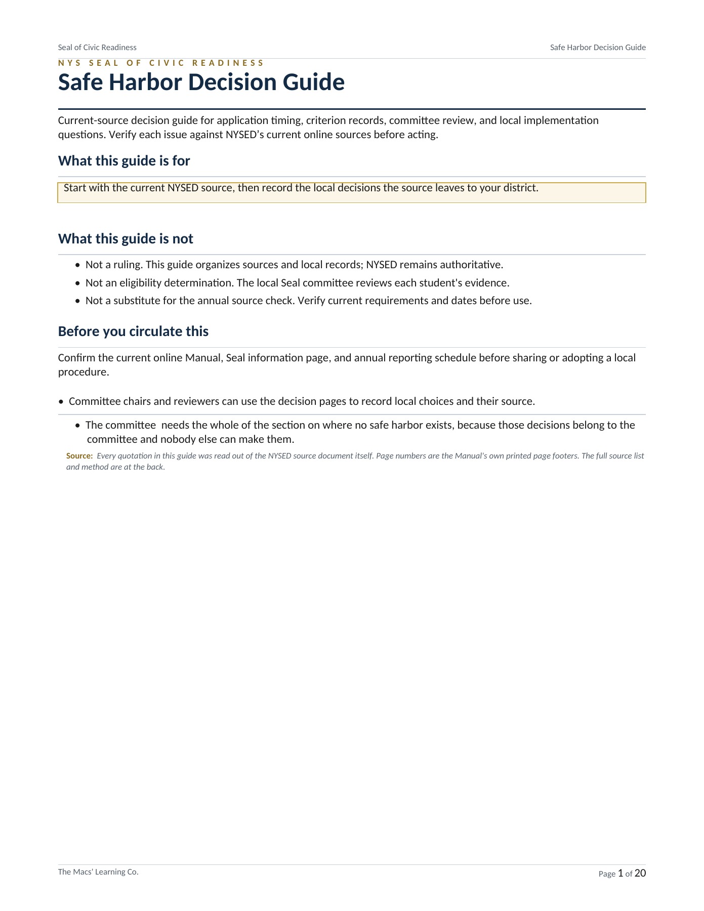 Current Seal implementation decision guide with official sources and local committee records