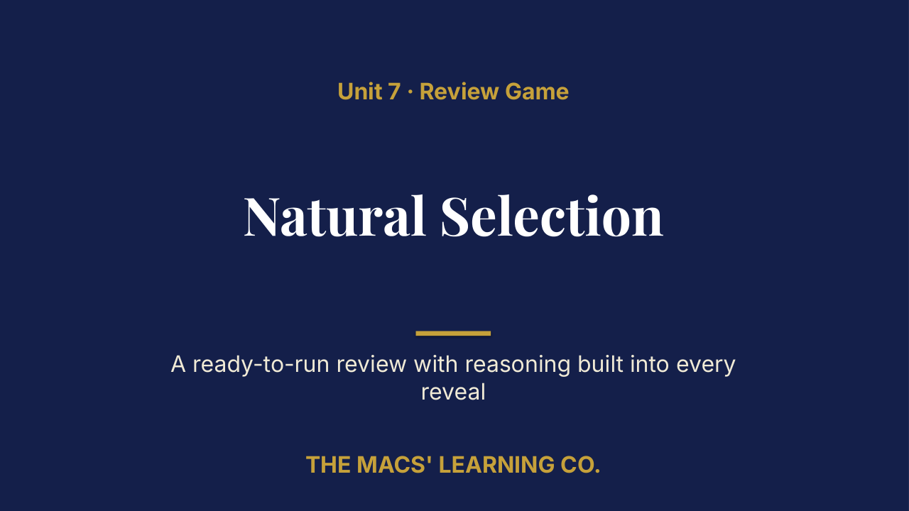AP Biology Unit 7: Natural Selection Review | Editable PowerPoint: original title sample, PDF page 1.