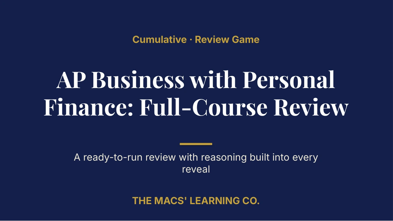 AP Business with Personal Finance Cumulative Review | Editable PowerPoint: original title sample, PDF page 1.