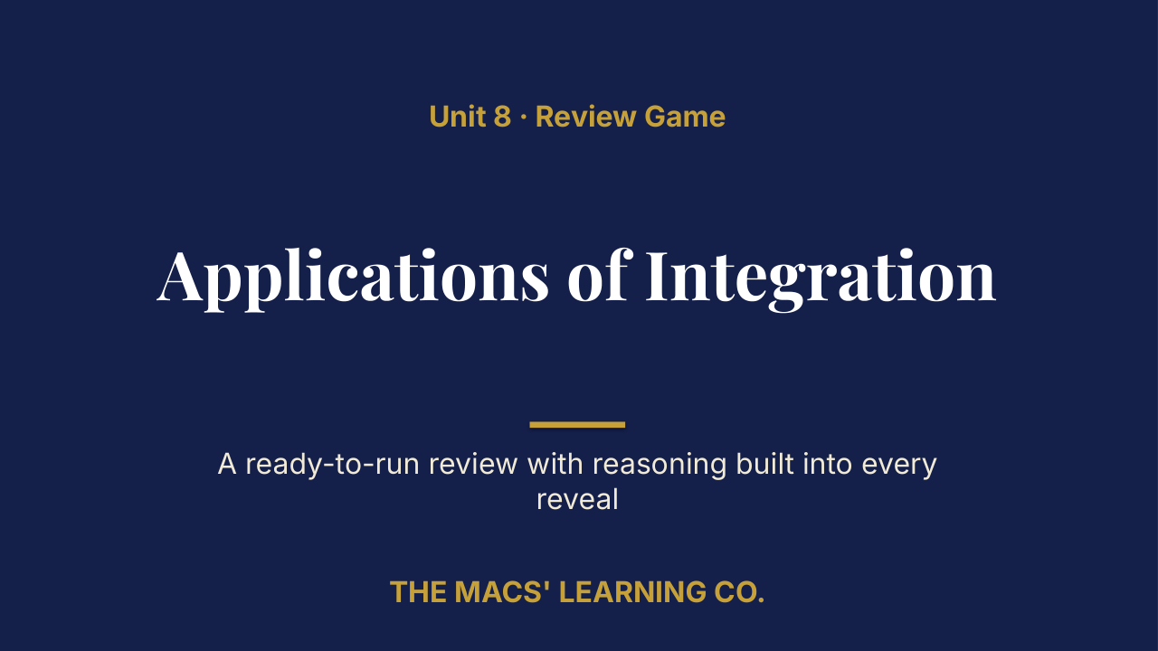 AP Calculus BC Unit 8: Applications of Integration Review | Editable PowerPoint: original title sample, PDF page 1.