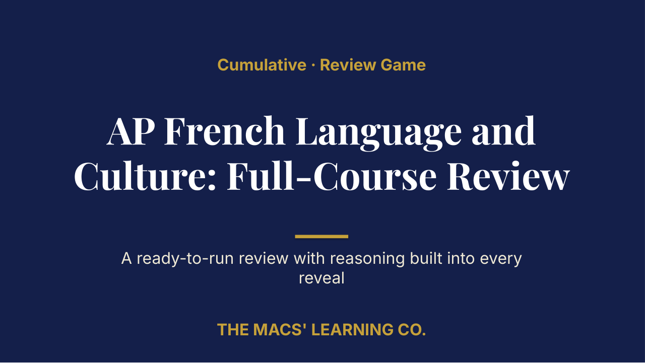 AP French Language and Culture Cumulative Review | Editable PowerPoint: original title sample, PDF page 1.