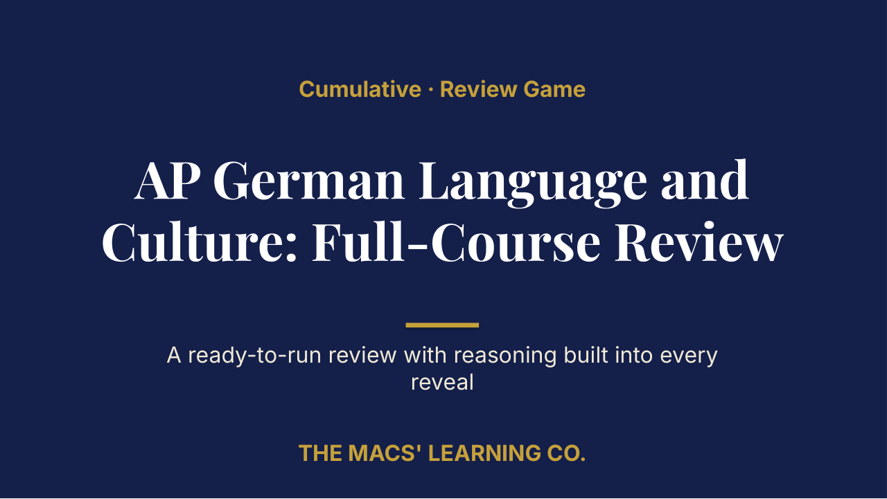 AP German Language and Culture Cumulative Review | Editable PowerPoint: original title sample, PDF page 1.