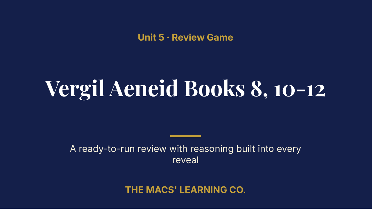 AP Latin Unit 5: Vergil Aeneid Books 8, 10-12 Review | Editable PowerPoint: original title sample, PDF page 1.