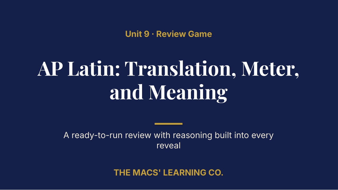 AP Latin Unit 9: Translation, Meter, and Meaning Review | Editable PowerPoint: original title sample, PDF page 1.