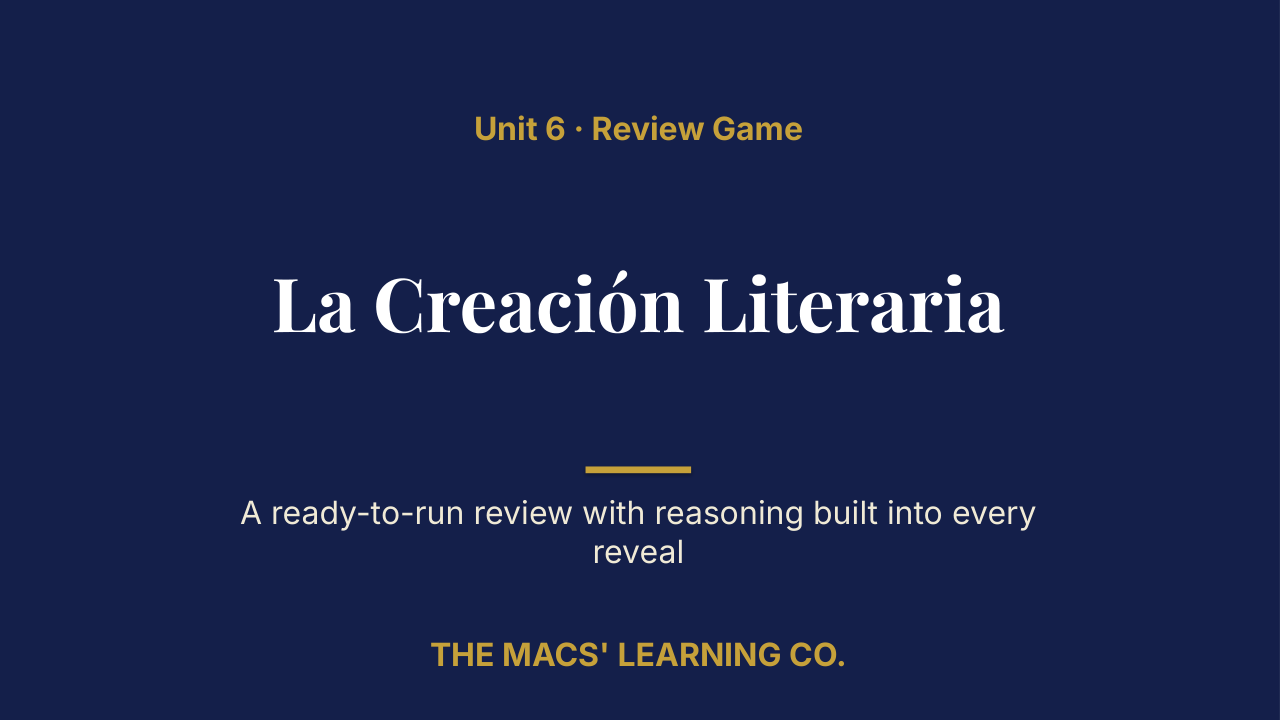 AP Spanish Literature and Culture Unit 6 Review | Editable PowerPoint: original title sample, PDF page 1.