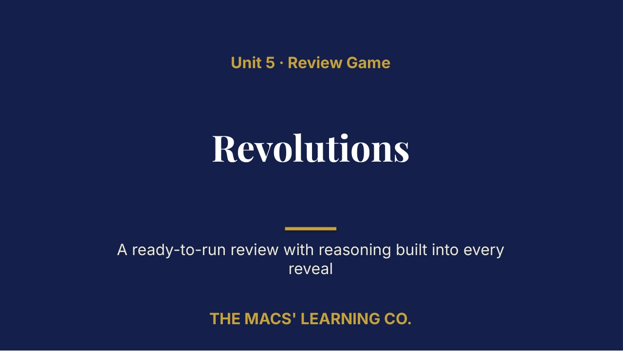 AP World History: Modern Unit 5: Revolutions Review | Editable PowerPoint: original title sample, PDF page 1.