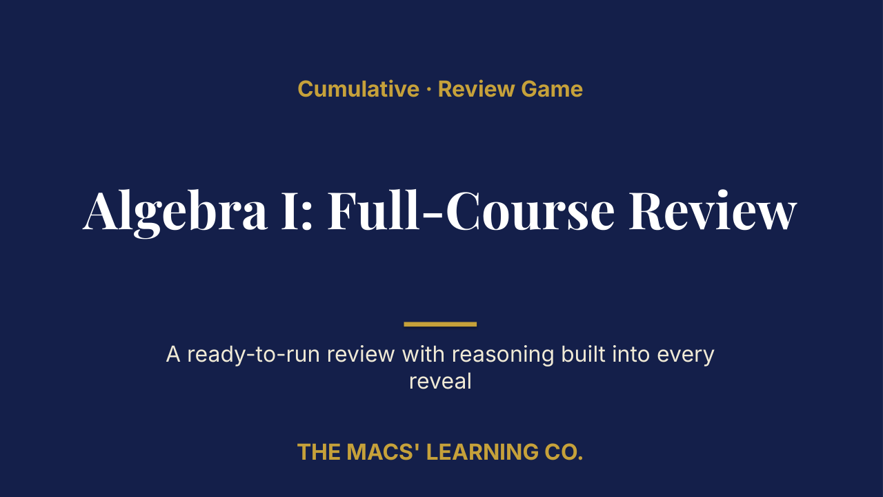 Algebra I Cumulative: Full-Course Review | Editable PowerPoint: original title sample, PDF page 1.