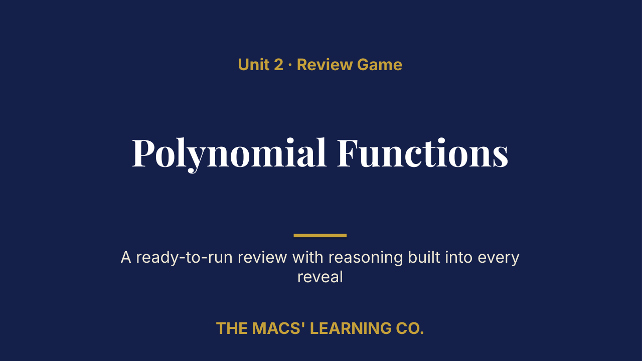 Algebra II Unit 2: Polynomial Functions Review | Editable PowerPoint: original title sample, PDF page 1.