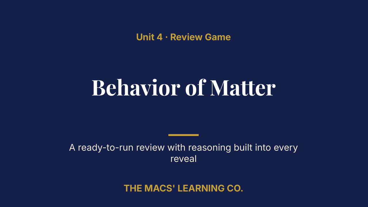 Chemistry Unit 4: Behavior of Matter Review | Editable PowerPoint: original title sample, PDF page 1.
