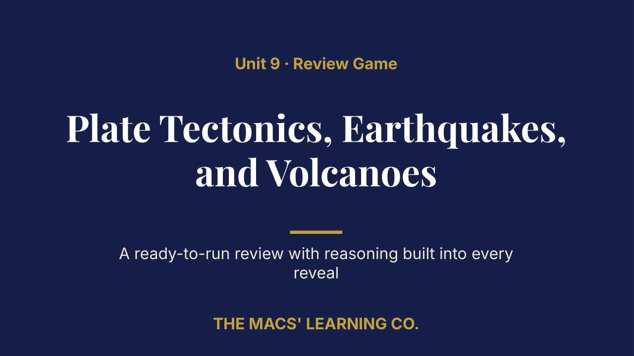 Earth and Space Sciences Unit 9 Review | Editable PowerPoint: original title sample, PDF page 1.