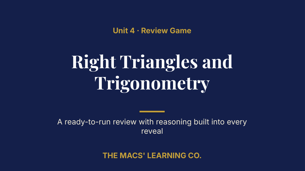 Geometry Unit 4: Right Triangles and Trigonometry Review | Editable PowerPoint: original title sample, PDF page 1.