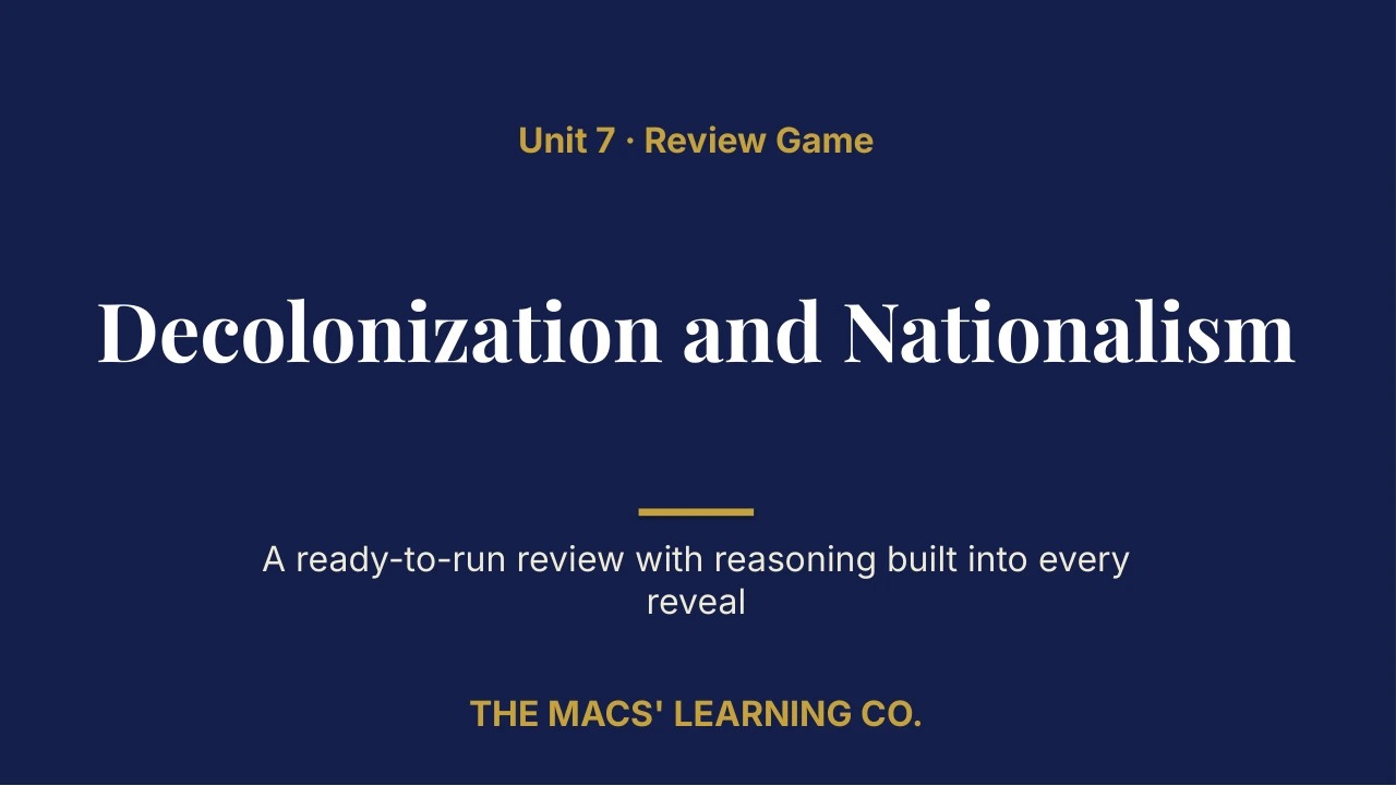Grade 10 Global History II Unit 7 Review | Editable PowerPoint: original title sample, PDF page 1.