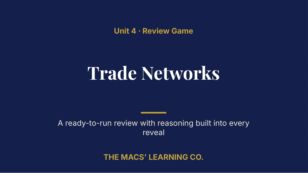 Grade 9 Global History I Unit 4: Trade Networks Review | Editable PowerPoint: original title sample, PDF page 1.