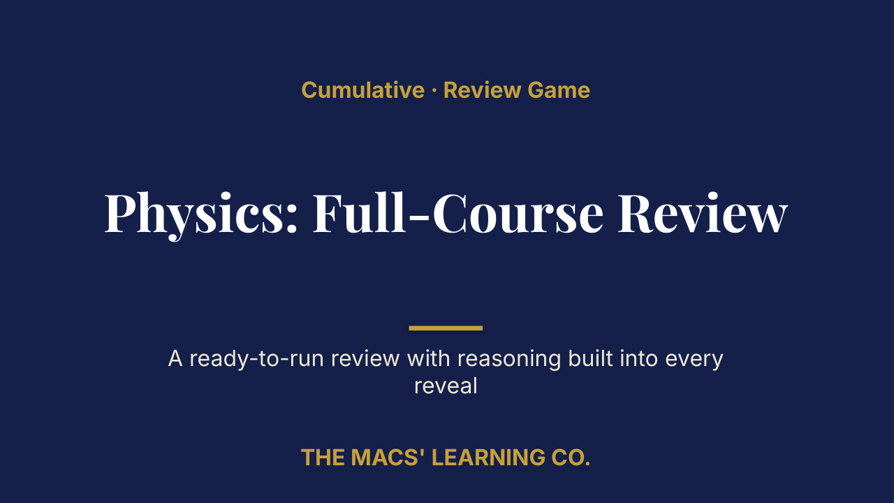 Physics Cumulative: Full-Course Review | Editable PowerPoint: original title sample, PDF page 1.