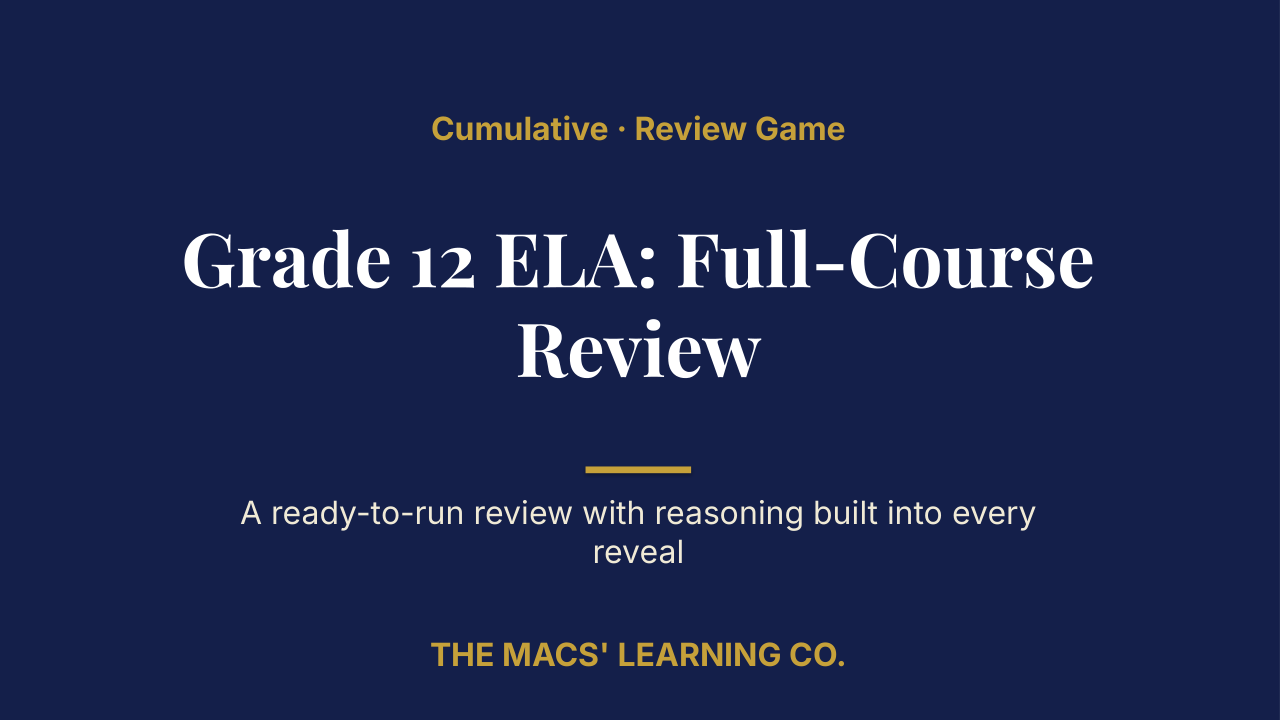 Grade 12 ELA Cumulative: Full-Course Review | Editable PowerPoint: original title sample, PDF page 1.