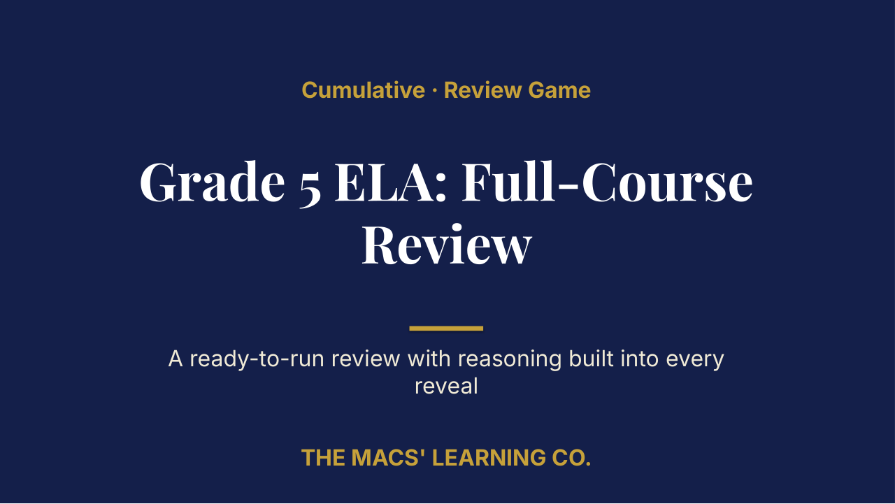 Grade 5 ELA Cumulative: Full-Course Review | Editable PowerPoint: original title sample, PDF page 1.