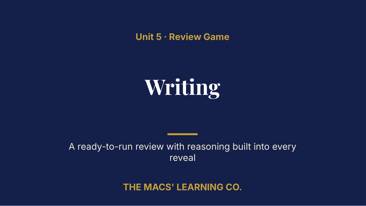 Grade 5 ELA Unit 5: Writing Review | Editable PowerPoint: original title sample, PDF page 1.