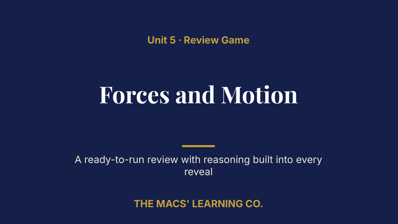 Grade 5 Science Unit 5: Forces and Motion Review | Editable PowerPoint: original title sample, PDF page 1.