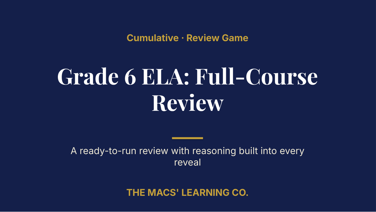 Grade 6 ELA Cumulative: Full-Course Review | Editable PowerPoint: original title sample, PDF page 1.