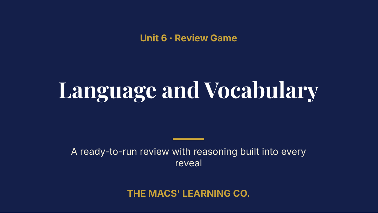 Grade 6 ELA Unit 6: Language and Vocabulary Review | Editable PowerPoint: original title sample, PDF page 1.