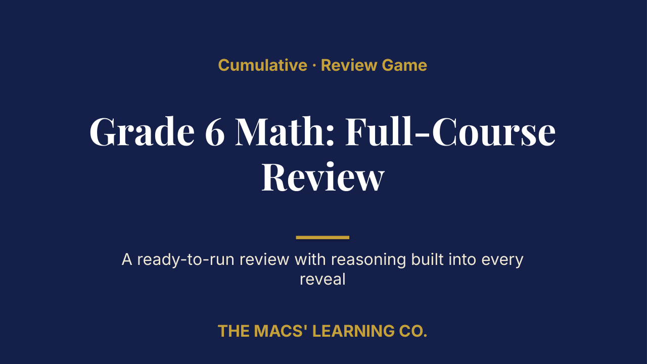 Grade 6 Math Cumulative: Full-Course Review | Editable PowerPoint: original title sample, PDF page 1.