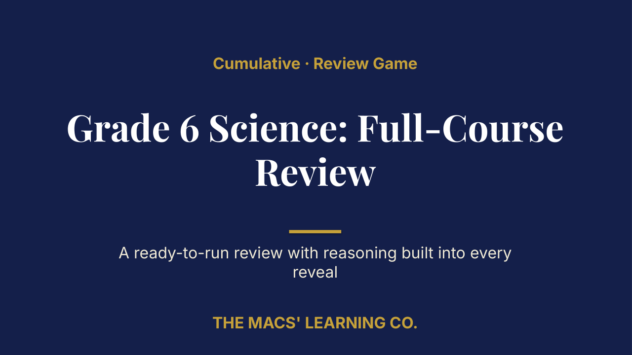 Grade 6 Science Cumulative: Full-Course Review | Editable PowerPoint: original title sample, PDF page 1.