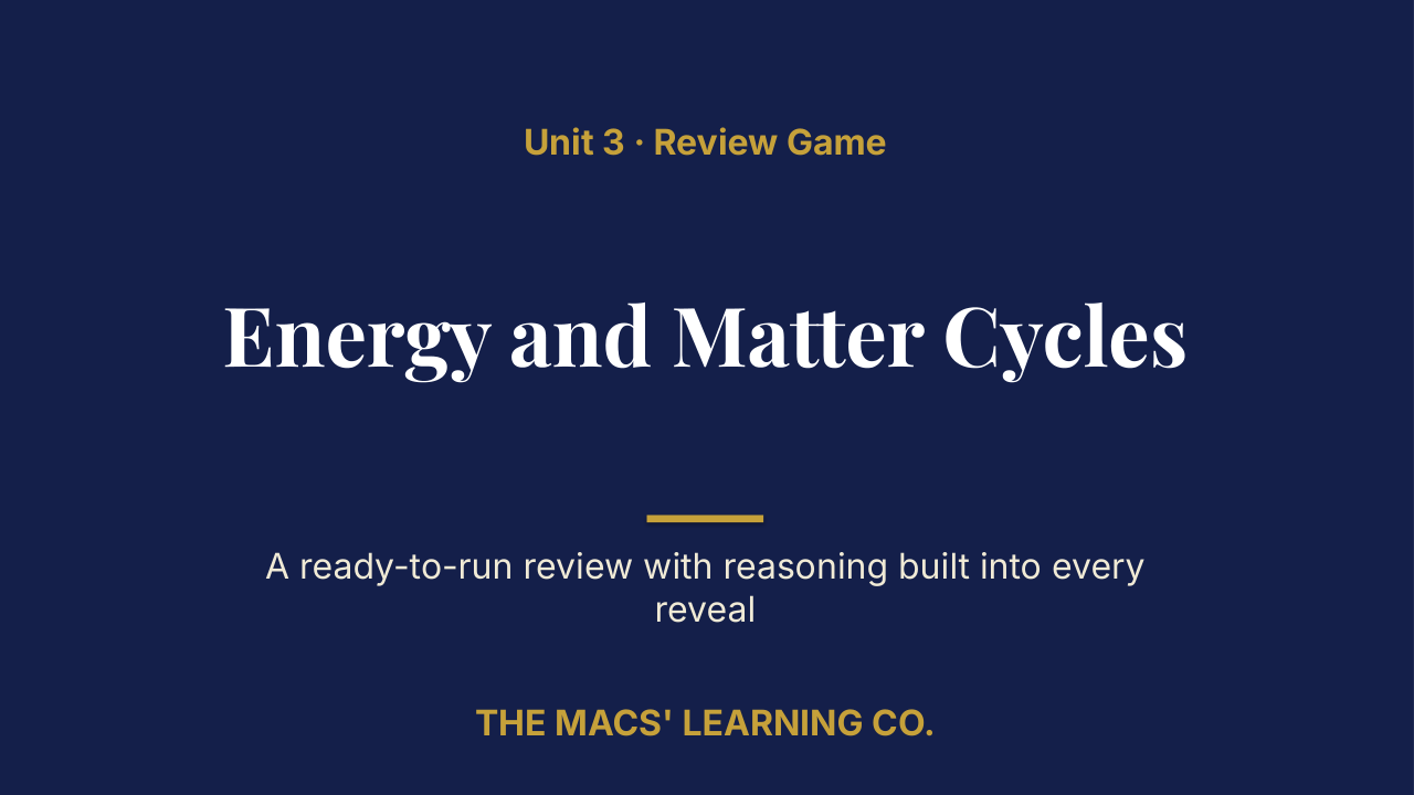 Grade 6 Science Unit 3: Energy and Matter Cycles Review | Editable PowerPoint: original title sample, PDF page 1.