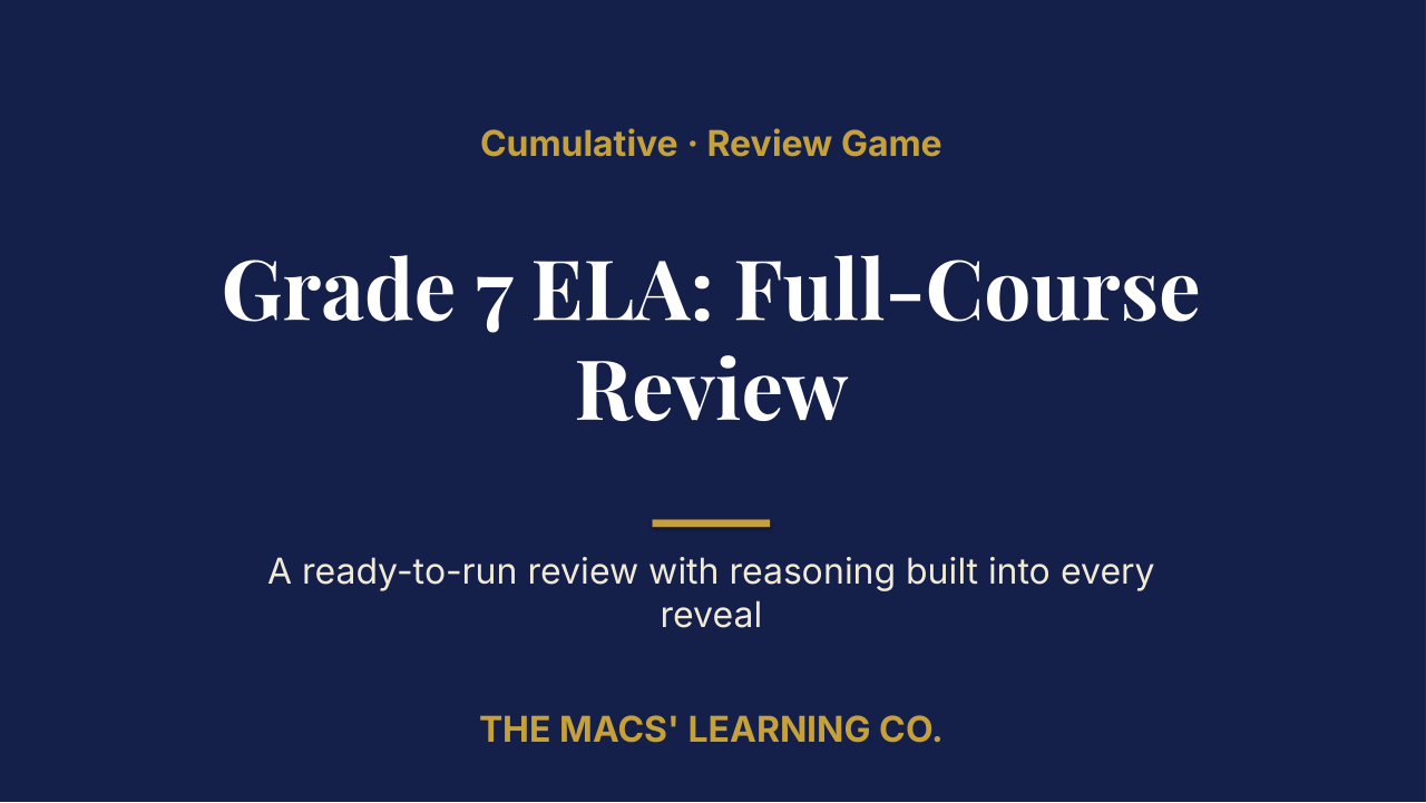 Grade 7 ELA Cumulative: Full-Course Review | Editable PowerPoint: original title sample, PDF page 1.