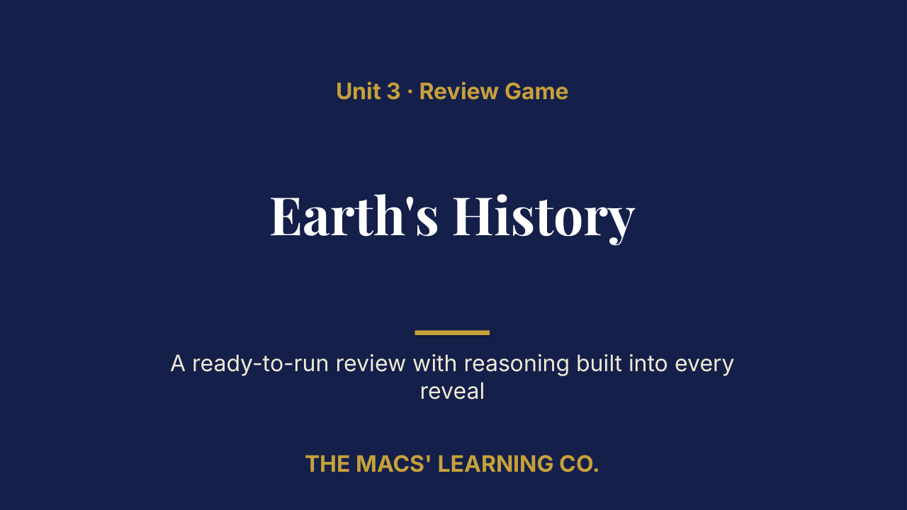 Grade 7 Science Unit 3: Earth's History Review | Editable PowerPoint: original title sample, PDF page 1.