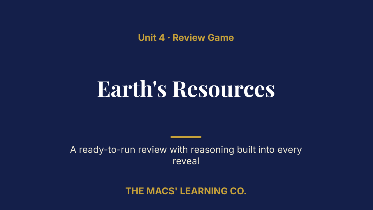 Grade 7 Science Unit 4: Earth's Resources Review | Editable PowerPoint: original title sample, PDF page 1.
