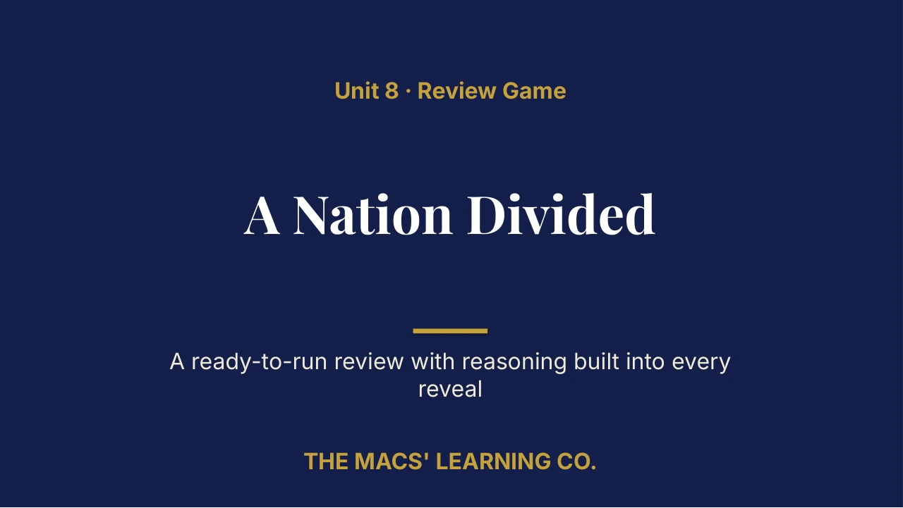 Grade 7 U.S. History I Unit 8: A Nation Divided Review | Editable PowerPoint: original title sample, PDF page 1.