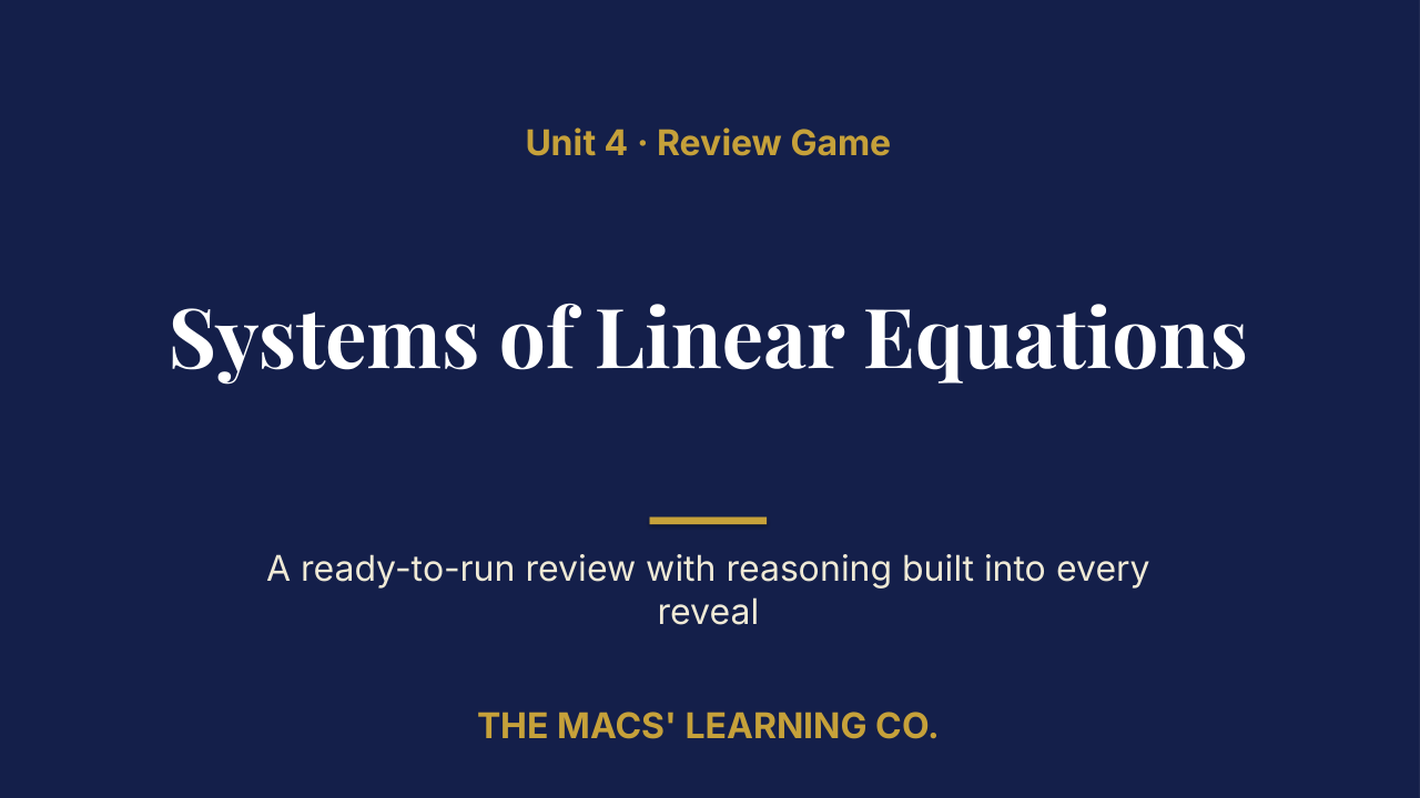 Grade 8 Math Unit 4: Systems of Linear Equations Review | Editable PowerPoint: original title sample, PDF page 1.