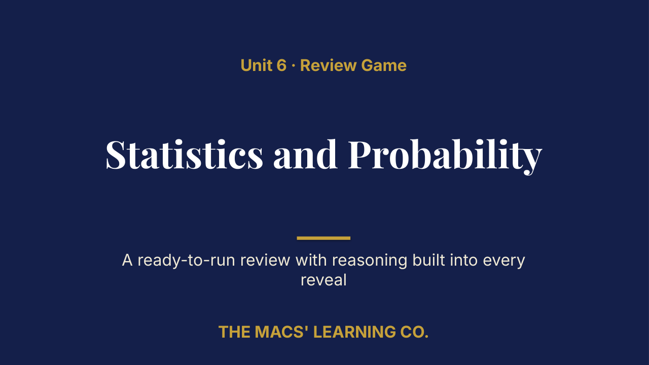 Grade 8 Math Unit 6: Statistics and Probability Review | Editable PowerPoint: original title sample, PDF page 1.