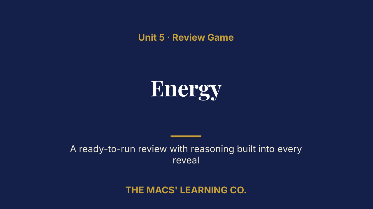 Grade 8 Science Unit 5: Energy Review | Editable PowerPoint: original title sample, PDF page 1.