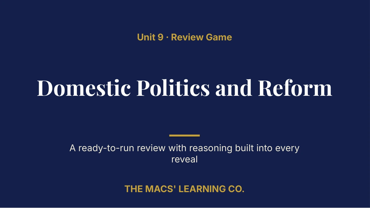 Grade 8 U.S. History II Unit 9 Review | Editable PowerPoint: original title sample, PDF page 1.