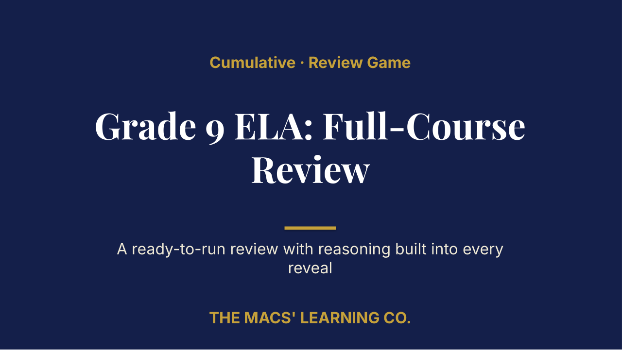 Grade 9 ELA Cumulative: Full-Course Review | Editable PowerPoint: original title sample, PDF page 1.