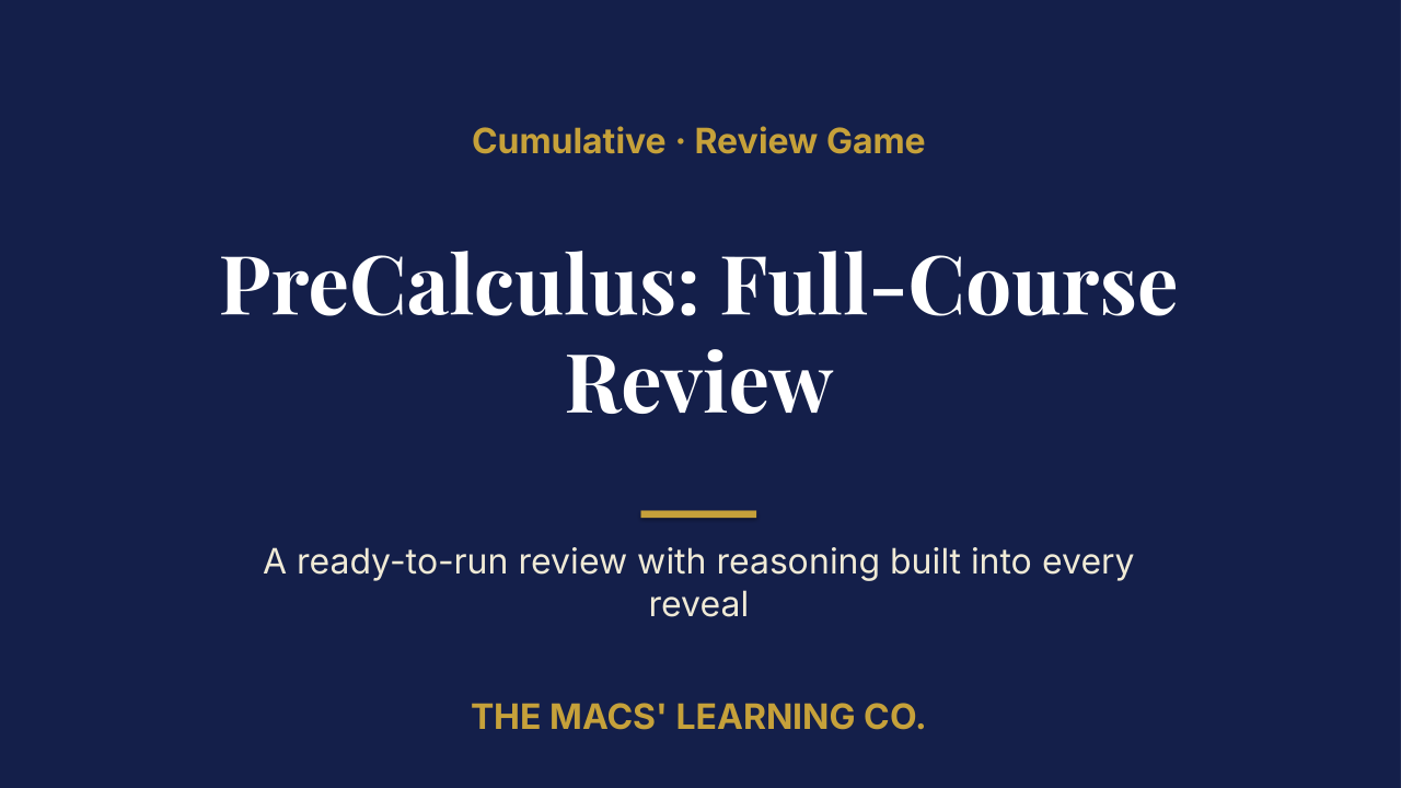PreCalculus Cumulative: Full-Course Review | Editable PowerPoint: original title sample, PDF page 1.