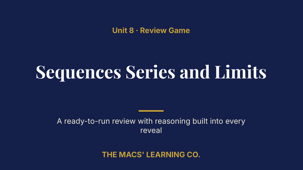 PreCalculus Unit 8: Sequences Series and Limits Review | Editable PowerPoint: original title sample, PDF page 1.